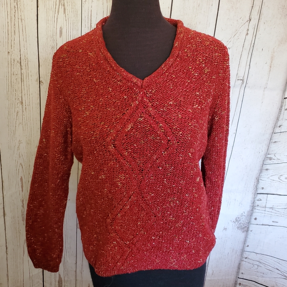 Christopher and Banks V-neck marled red, taupe sweater size Medium